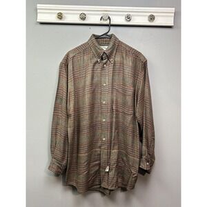 Country Classics Shirt Mens Medium Brown Green Wool Blend Plaid Button Front